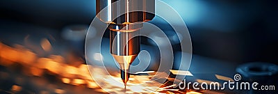 High speed cnc lathe tool with glowing cutting edge in sharp focus for precision machining Stock Photo