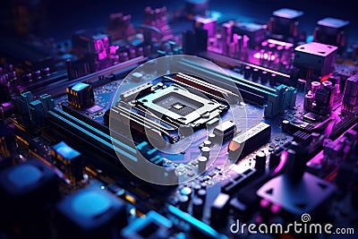 High-speed Cpu modern motherboard. Generate Ai Stock Photo