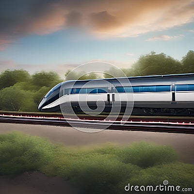A high-speed electric train traveling on a magnetic levitation track5 Stock Photo