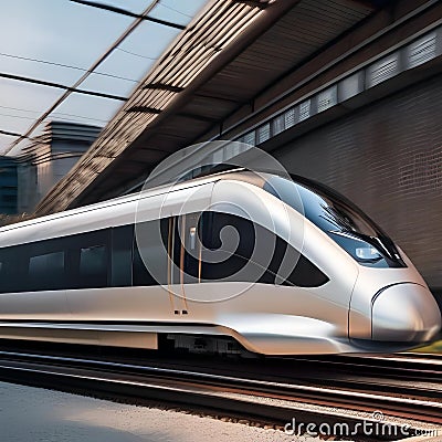 A high-speed electric train traveling on a magnetic levitation track4 Stock Photo
