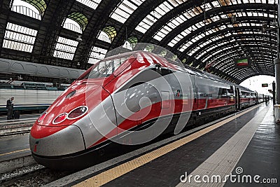 High-speed Eurostar train at the railway station in Milan Editorial Stock Photo