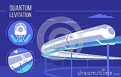 High speed futuristic quantum levitation train. vector illustration. Future express railroad and transport design Vector Illustration