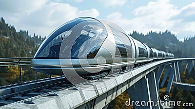High-speed hyperloop train speeding through a landscape - AI Generated Stock Photo