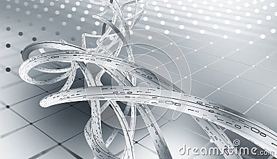 High-speed Internet, blockchain technology, optical data transmission. Cyberfield of encoded data Cartoon Illustration