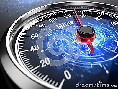 High speed internet connection concept - speedometer with internet connection speed Stock Photo