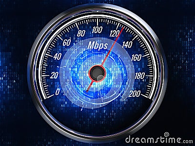 High speed internet connection concept - speedometer with internet connection speed Stock Photo