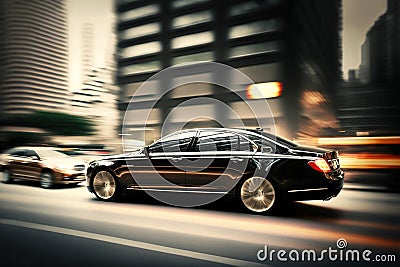 High speed luxury sedan driving in the city. generative AI Stock Photo