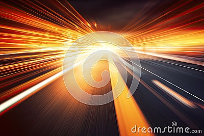 high speed motion on the highway at night,abstract background, High speed road with motion blur to create vision of fast speed Stock Photo