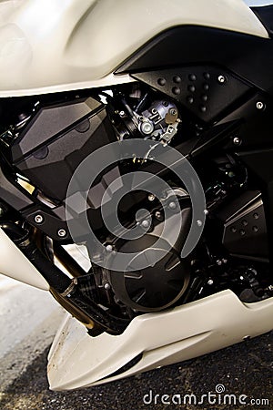 High speed motorcycle engine detail Stock Photo