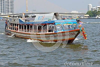 High-speed passenger shuttle boat on the Chao Phraya river. Bangkok, Thailand Editorial Stock Photo