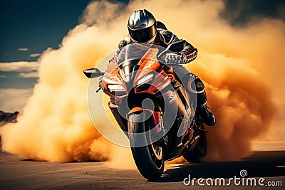 High speed race on track extreme athletes maneuver sport motorcycles with fierce determination Stock Photo