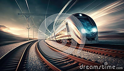 High-Speed Train On The Railroad. Generative AI Stock Photo