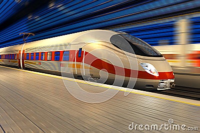 High speed train at the railway station Stock Photo