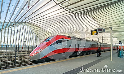 High Speed Train and Station in Reggio Emilia, Italy Editorial Stock Photo