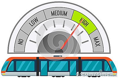 High speed train of subway leaving metro station public transport speed measurement with speedometer Stock Photo