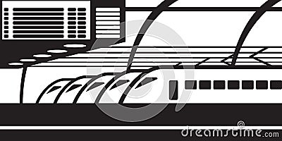 High speed trains on platform at railway station Vector Illustration