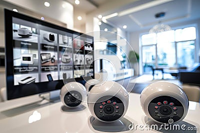 High-speed Wi-Fi in home environments supports security concepts that manage comprehensive video surveillance, using alarm systems Cartoon Illustration