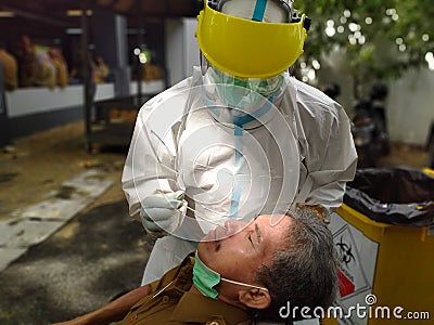 With the high spread of the corona virus, the South Kalimantan government has held a swab test for all employees Editorial Stock Photo