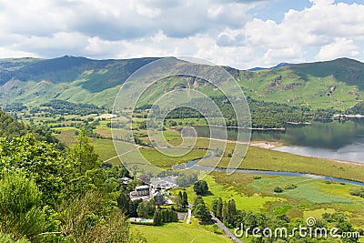 High Spy and maiden Moor mountains and Derwent Water Lake District south of Keswick elevated view Stock Photo