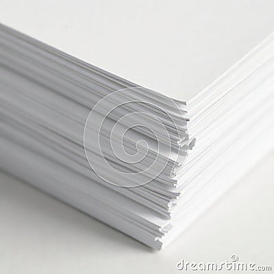A high stack of blank white papers, close up view, lofty, macro Stock Photo