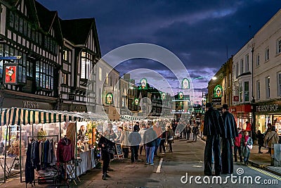 High Street in Stratford upon Avon at Christmas time. Editorial Stock Photo