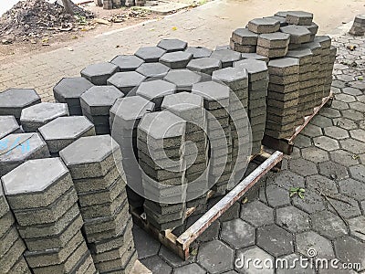 High strength tiles paver cement blocks concrete floor or patterned concrete tiles concrete paving slabs parking and garden blo Stock Photo