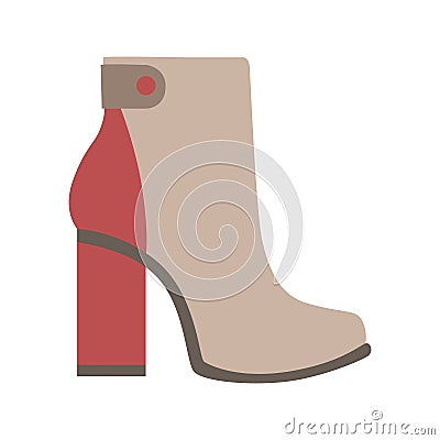 High Sturdy Heel Red And Grey Female Boot, Isolated Footwear Flat Icon, Shoes Store Assortment Item Vector Illustration