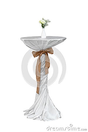 High table with white tablecloth and sackcloth Stock Photo