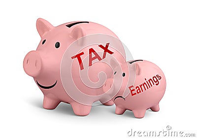 High taxes creative concept, two piggy banks on white Stock Photo