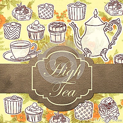 High Tea Illustration Theme and Emblem Wallpaper Background Cartoon Illustration