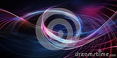 A high-tech abstract background featuring an intricate holographic prism array, refracting neon Stock Photo