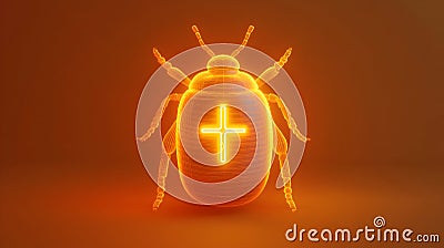 High-Tech Bug Design With Illuminated Cross Sign Depicting Digital Issues, Software Bugs, Or System Vulnerabilities Stock Photo