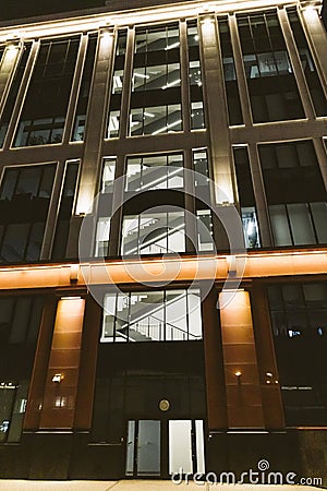 High-tech building architecture geometry staircase city symmetry glow Stock Photo