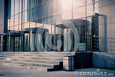 High tech building entrance, exterior, business center. Concept Stock Photo