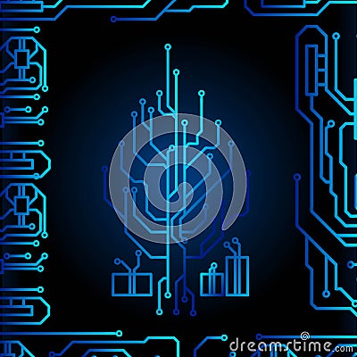 High tech christmas tree technology geometric and connection system background with digital data abstract. Electronic dark blue Cartoon Illustration