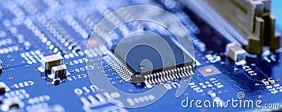 High Tech Circuit Board close up, macro. concept of information technology Stock Photo