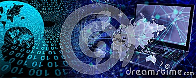 High-tech computer security technology background.Global digital technology concept. abstract vector illustration. Cartoon Illustration