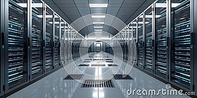 High-tech Data Center Equipped with Modern Computer Technology. Concept Data Center Infrastructure, Stock Photo