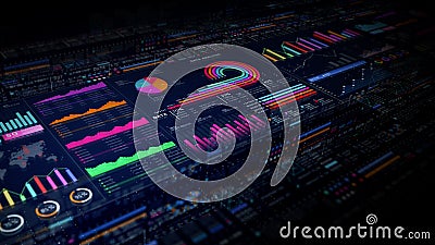 High-tech data interface with graphs, charts, and futuristic visuals. Perfect for technology, business, finance, and analytics- Stock Photo