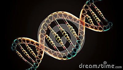 High tech DNA stain on a dark background. Generative AI. Cartoon Illustration