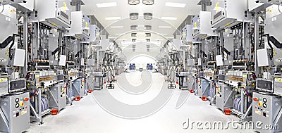 High tech factory - production of solar cells - machinery and in Stock Photo