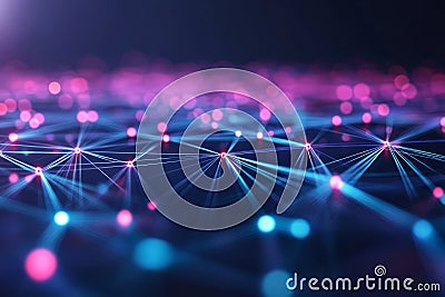 A high-tech futuristic background showcasing a glowing matrix of interconnected data nodes, Stock Photo
