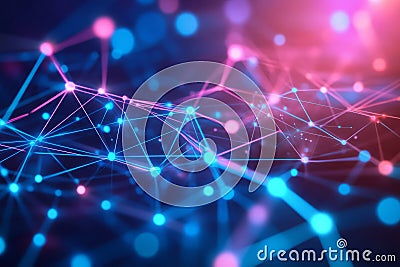 A high-tech futuristic background showcasing a glowing matrix of interconnected data nodes, Stock Photo