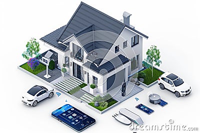 High tech homes integrate precision detection with secure home automation for enhanced digital protection. Cartoon Illustration