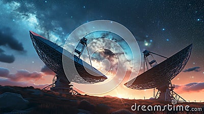 High-tech observatory equipped with satellite dishes, exploring mysteries of universe Stock Photo