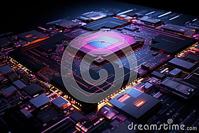 High-Tech Quantum Computing. Cutting-Edge Motherboard for Advanced Quantum Computers Stock Photo