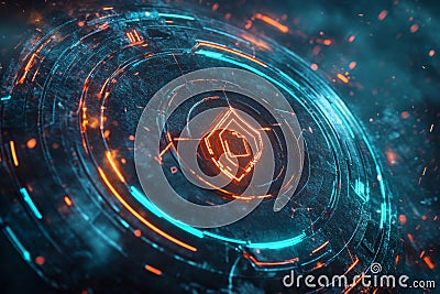 A high-tech representation of cybersecurity, featuring glowing AI-driven firewall structures, Stock Photo