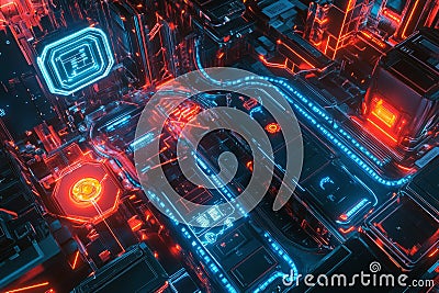 A high-tech representation of cybersecurity, featuring glowing AI-driven firewall structures, Stock Photo