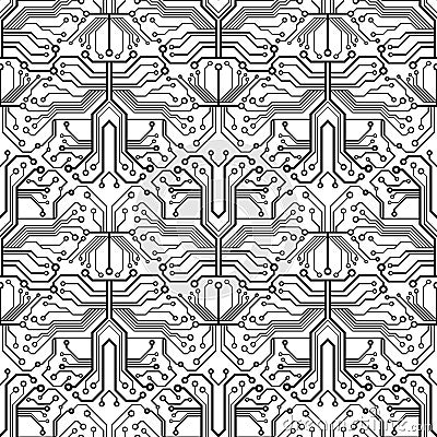high tech seamless pattern, black and white Vector Illustration