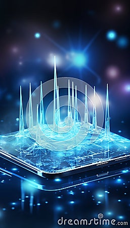 High tech secure home network router hologram on blurred background with copy space Stock Photo